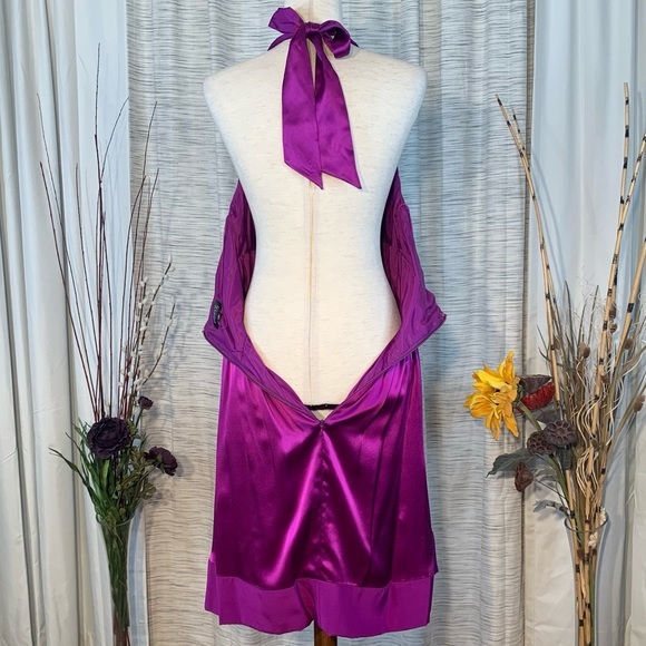 Adrianna Papell solid purple flowing halter evening party dress. - Picture 11 of 16